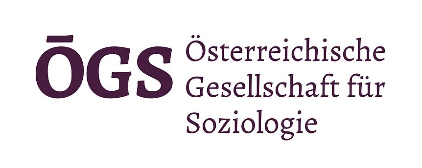Logo der Österreichischen Gesellschaft für Soziologie, Lila schrift auf weißem Hintergrund
