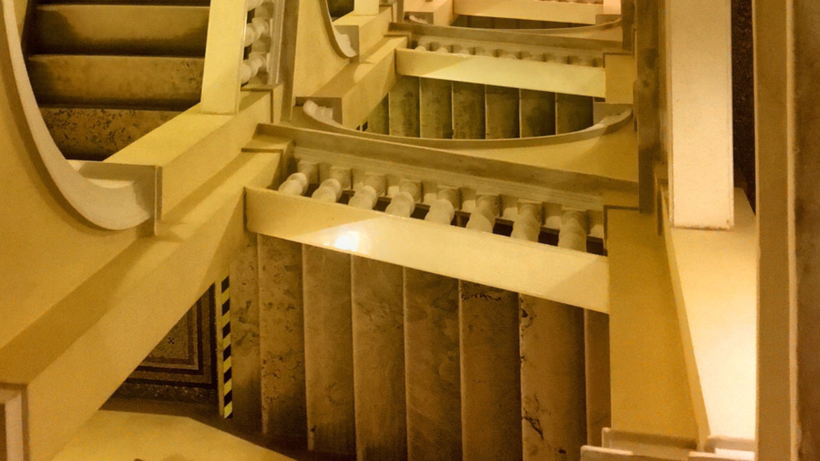 Treppenhaus Institut für Soziologie, Foto: Robert Hackner Treppenhaus Institut für Soziologie, Ansicht von oben, Foto: Robert Hackner